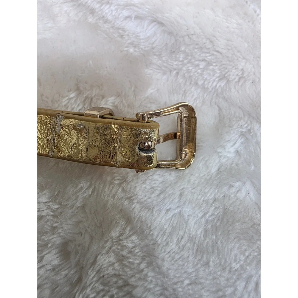 Womens Gold Metallic Crackle Finish Skinny‎ Belt Non Leather Size 7/8 S